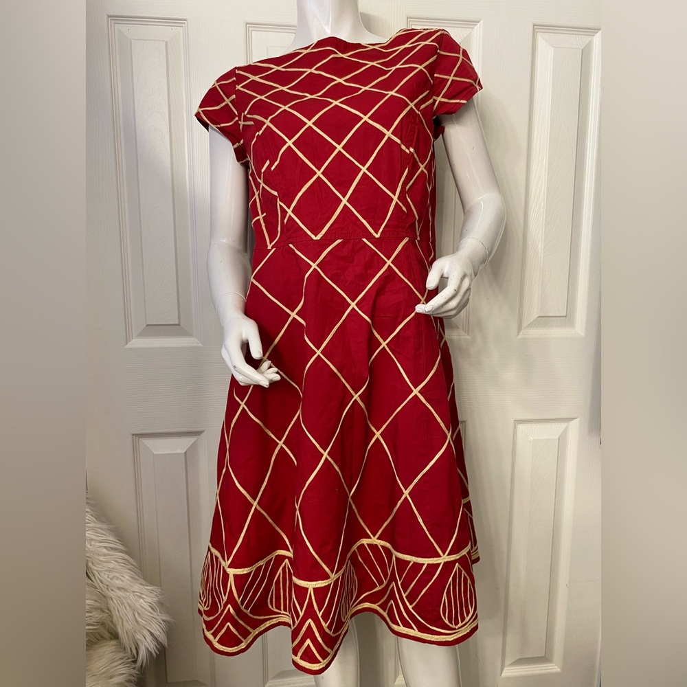 eShakti Red Dress with Gold Accents